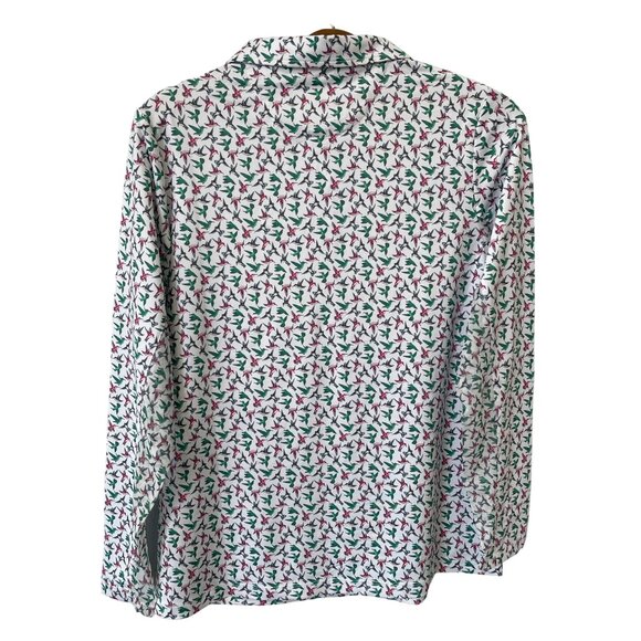 Seabreeze Hummingbird Print Long Sleeve Polo Shirt Size Med Athleisure White NEW - Picture 2 of 7